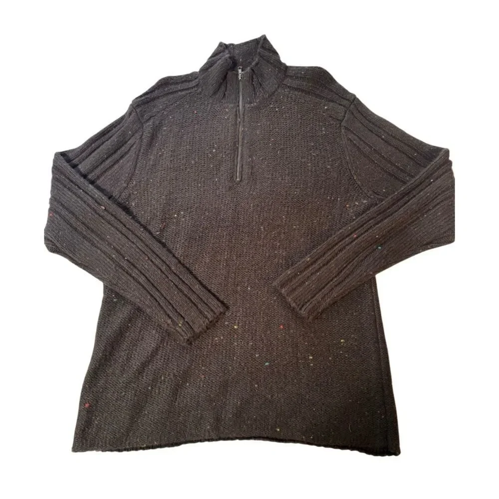 Weekendz off Men's half zip mock neck knit brown long sleeve sweater L